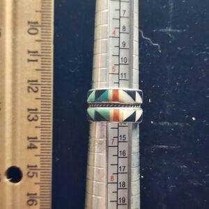 Native American Sterling Silver Inlaid 4 Stone Ring Size 6 Marked AC
